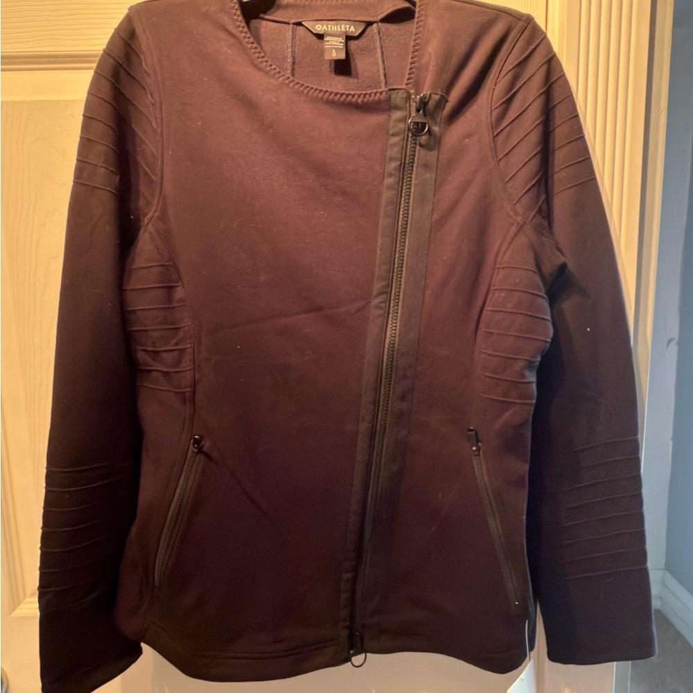 Athleta Black Asymmetrical Zip Bomber Jacket